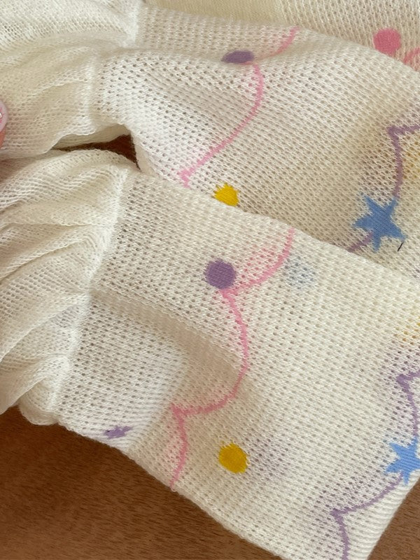 With White/Beige Polka-dot Socks Calf Pattern Star And Hollow-out