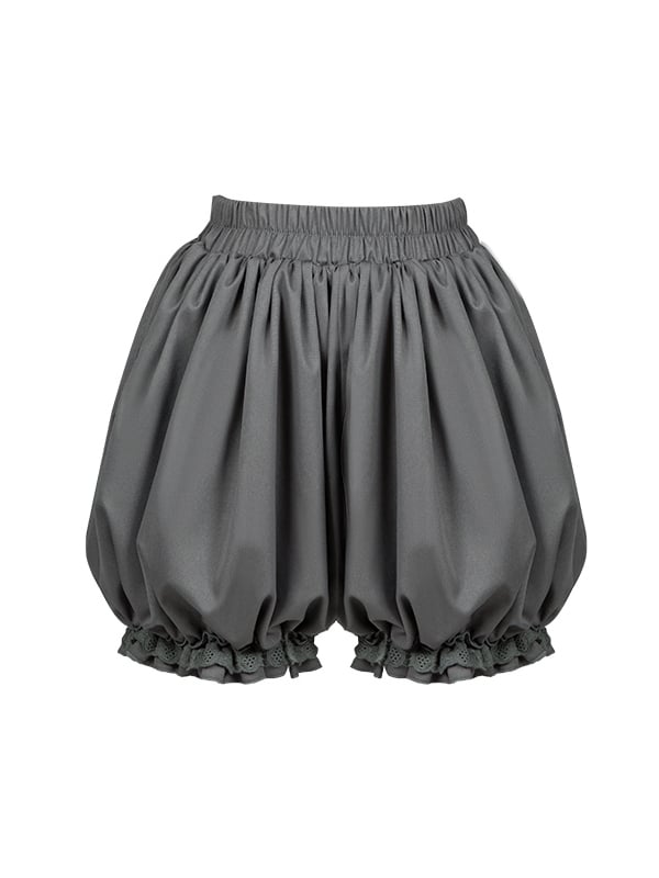 Gray Ouji Lolita Bloomer Shorts with Elastic Waist and Ruffle Cuffs