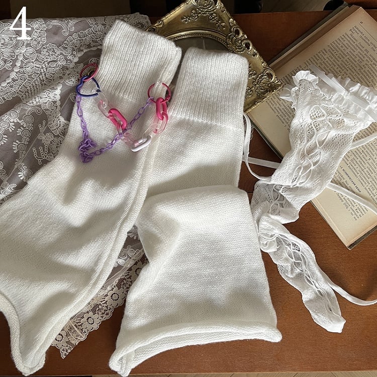 White Stockings/Leg Warmers Cut-out Design Leg /Lace Chain Overknee
