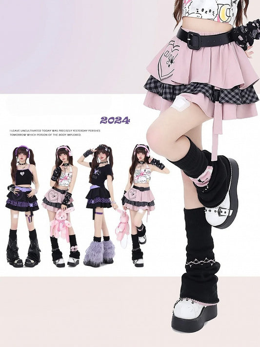 Pink Tiered with Sweet Free Skirt Waist Belt