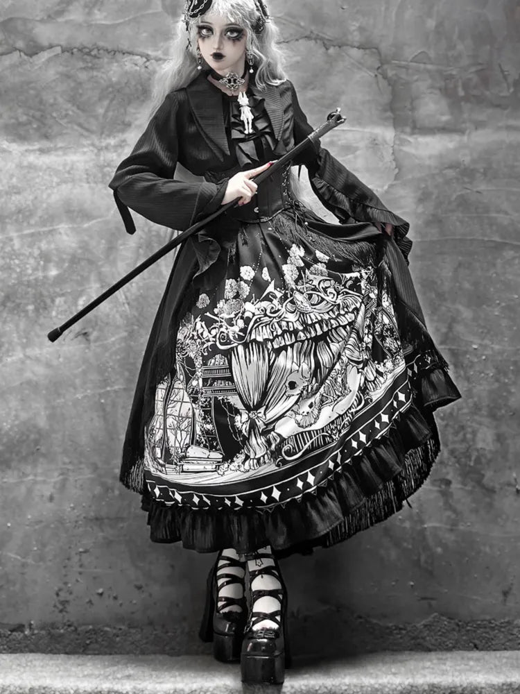 Sleeves Dark Belt Available Black Corset Gothic Plus Set Long - Full Lolita Skirt Sizes Shirt +