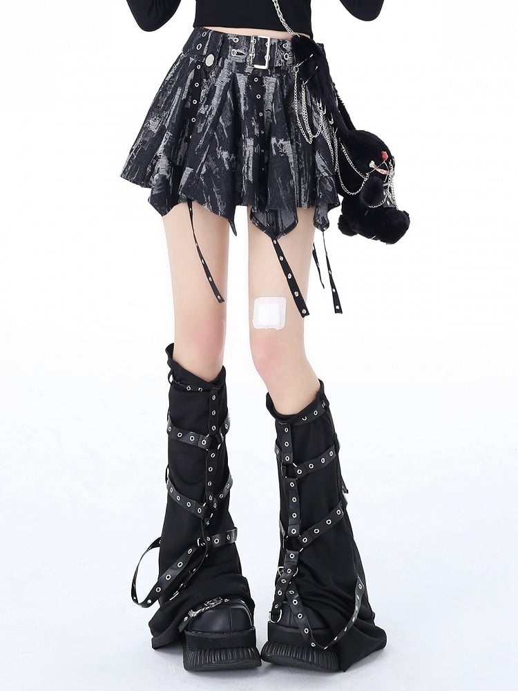 Skirt and Black Tie Hem Dye Handkerchief Gray