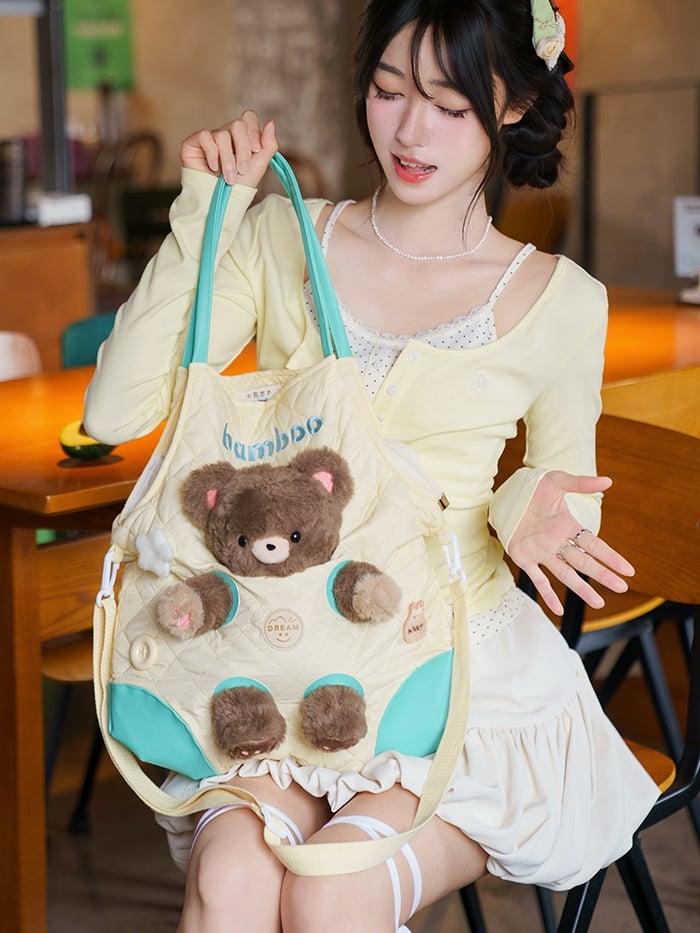 Options 2 YellowGreen Design Detachable Plushie Bag With Cut-out Crossbody