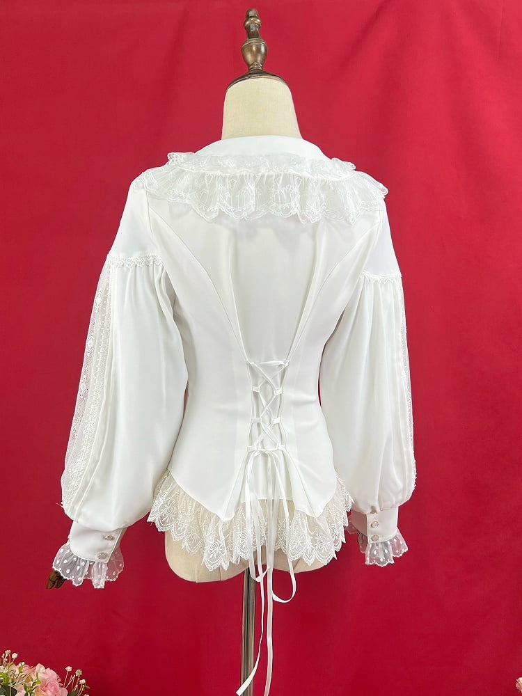 White Double Layered Collar Elegant Long Slevees Shirt
