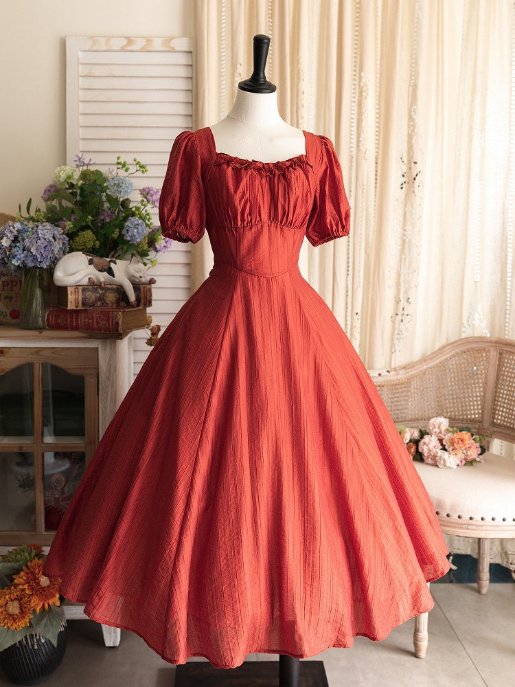 Slim Classic Lolita Summer Red Dress Fashion Retro Waist