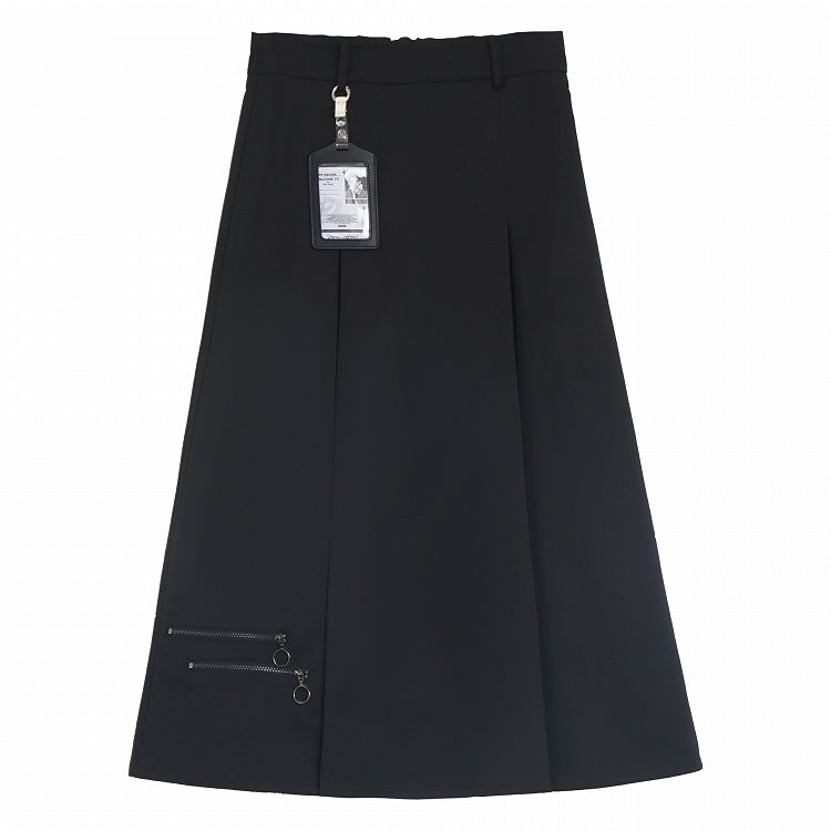 スカート ボックスプリーツ アンクル ブラック ジッパーディテール 長さ
