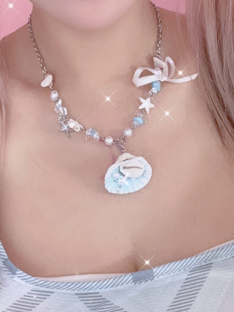 Y2K Necklace Star Blue Shell