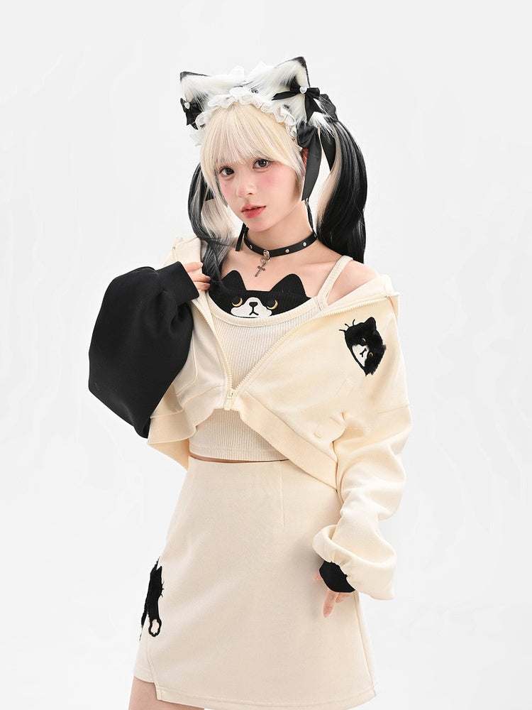 Black Kitty Design White Glamorous Cropped Cami Top
