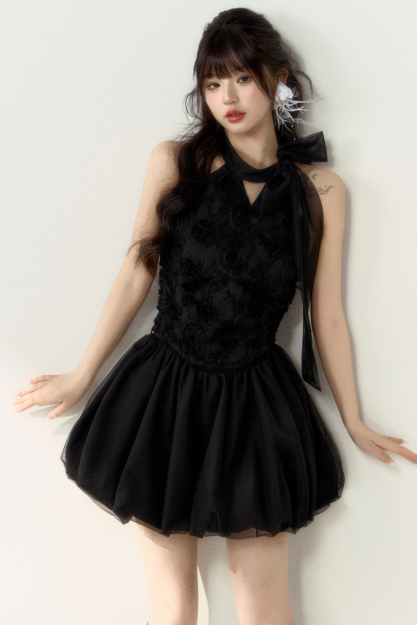 Long + Sweet Sleeveless Short Flower French Skirt Balloon Top