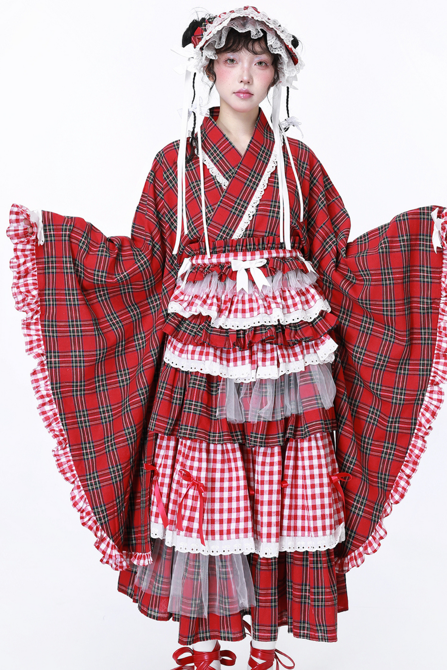 Kimono-style Retro Check Top