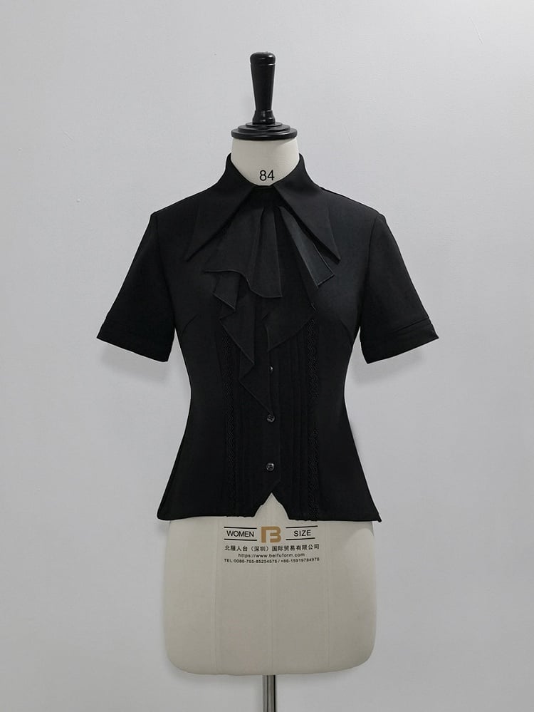 Jabot Lolita Collar Black Foldover Short Fashion Sleeves Shirt Pointed Ouji