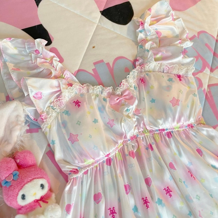 Weißes Pyjamakleid mit Herz- und Sternenprint
