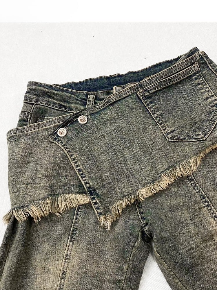 Design Jeans Silhouette Lace-up Faded Glamorous Wash Bittersweet Detail Kawaii Green Flare