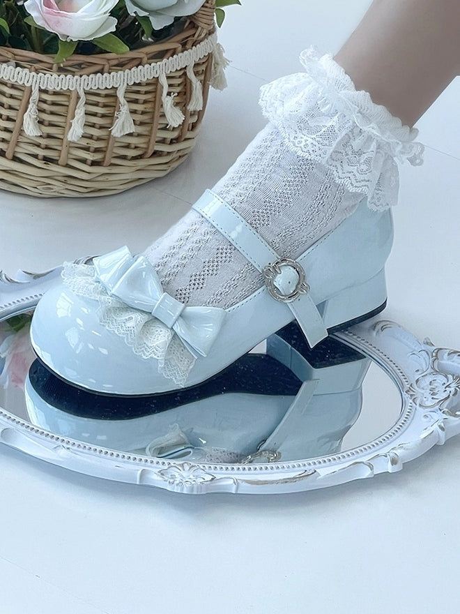 Round Mary - Blue PU in Design Toe Low-heel Light Janes