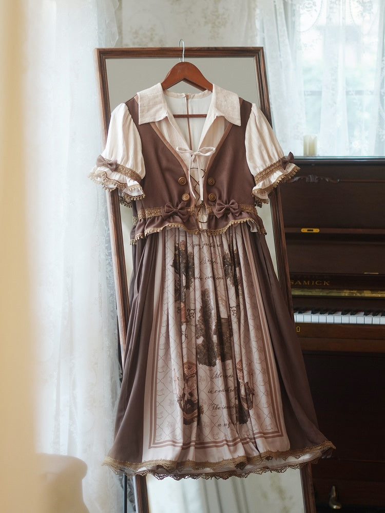 Braunes Weste-Mieder-Baumhaus-Lolita-Kleid, gefälschter Zweiteiler, Lolita-Einteiler