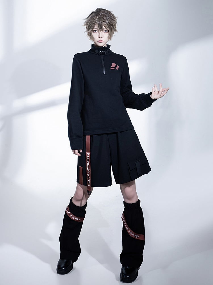 Collar Techwear Black Pullover Ouji Buckle Zip and Top