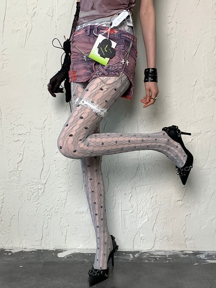 Cut-out Y2K Tights Design Gray