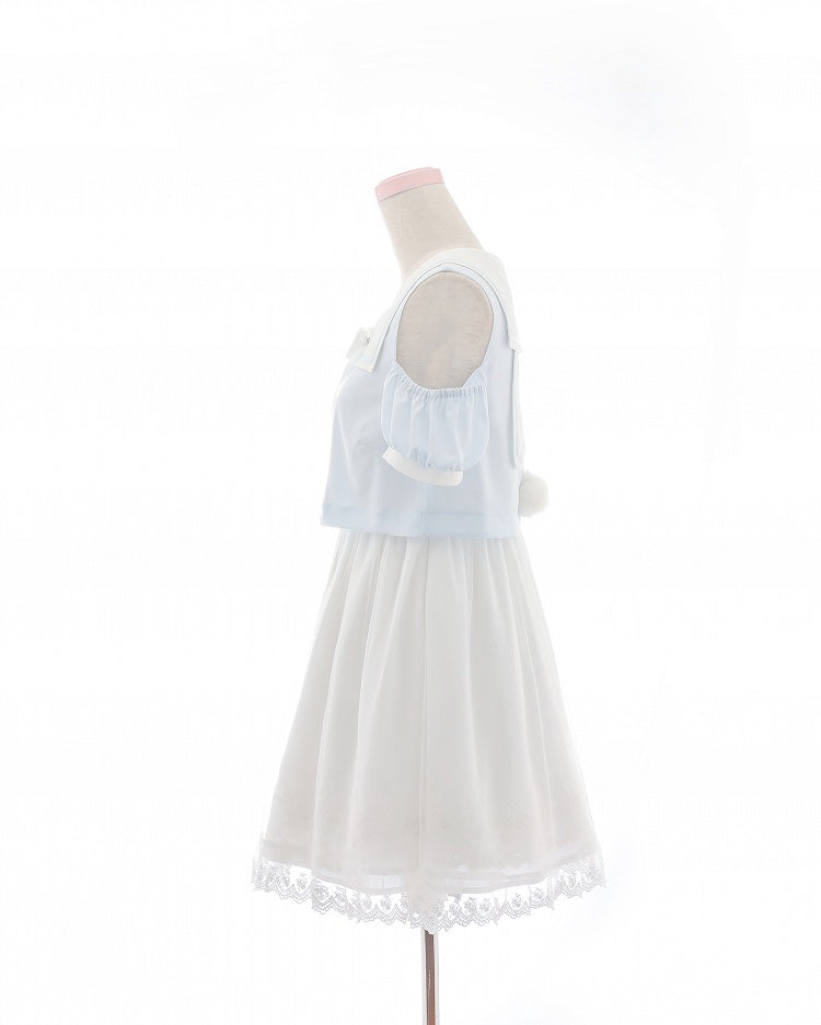 Collar Pink/Blue Bunny Ear and Tail Detail Sailor Chiffon Back