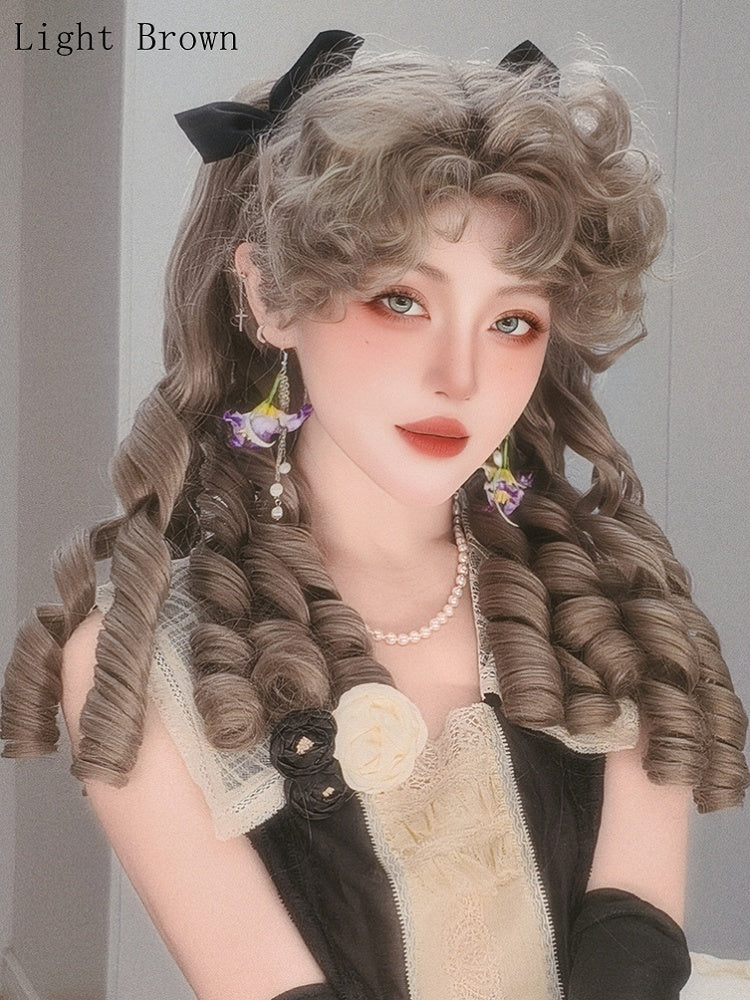Wig Brown/Brown/Black Clips Short Claw With Double Roman + Ponytail Light Curly Bangs 50CM