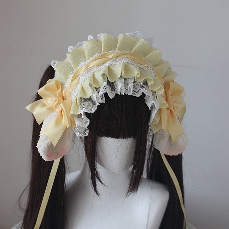 Options Bow with 8 Lace and Ears Color Lolita – Ruffled Hairband Sheep Accents