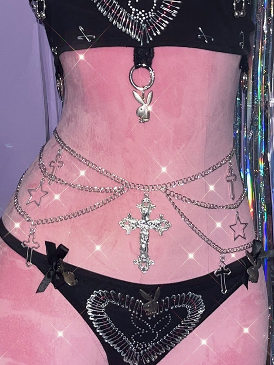 Chain Star Charms And Cross Waist Y2K