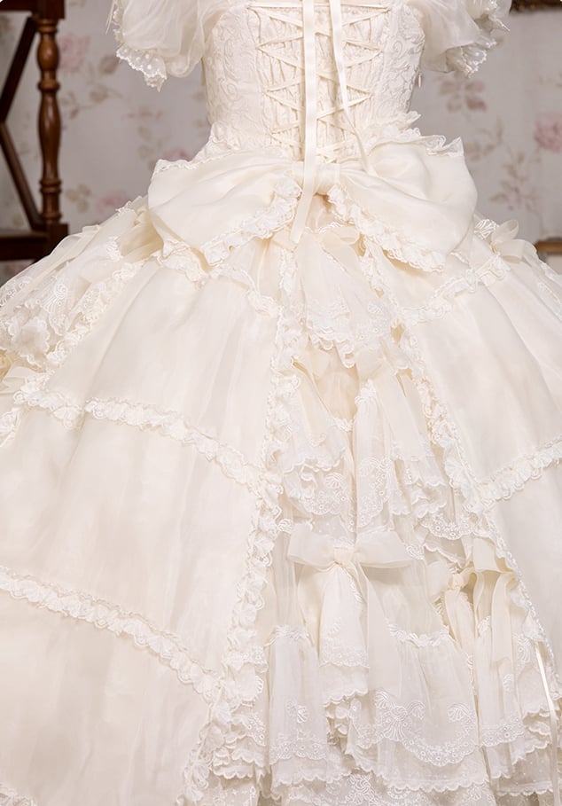 Lolita Wedding Bow Dress / Full Creamy Set White Hanayome Accents Gorgeous