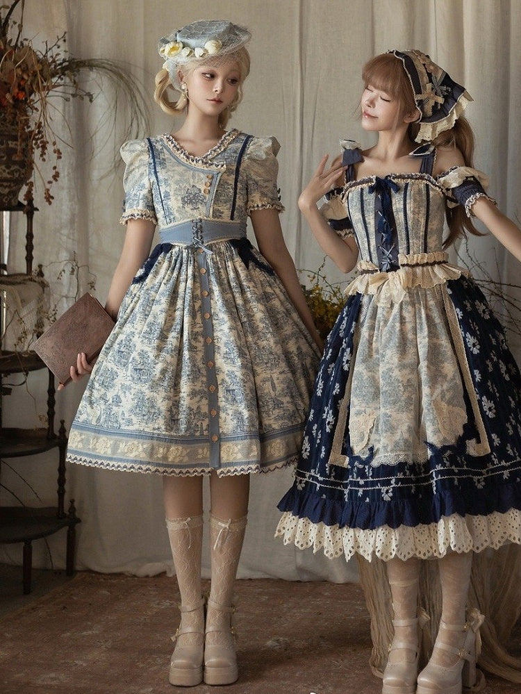 ブルーキャビンズ・イン・ザ・フォレスト フロントボタンプラケットスカート 半袖ロリータドレス