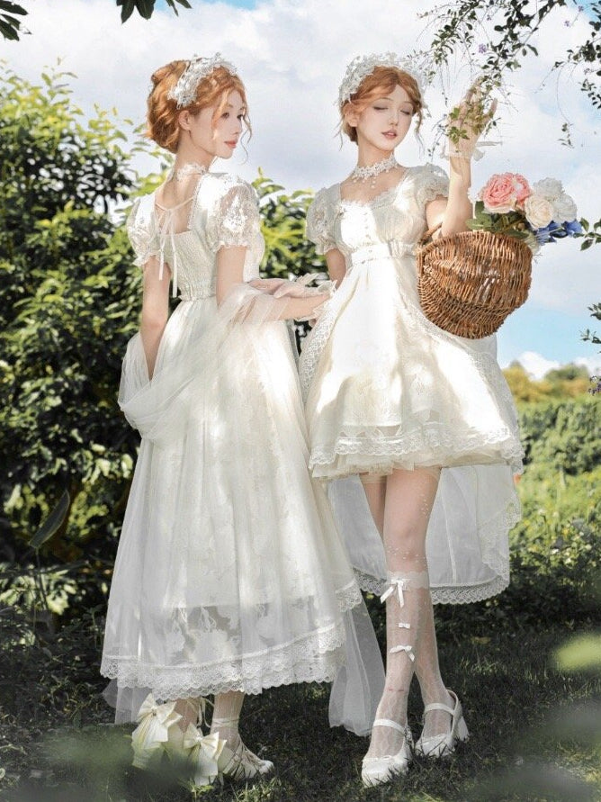 Long Slip Style Dress Headpieces Top Full - Overlay Version Cropped Set + Lolita White Empire