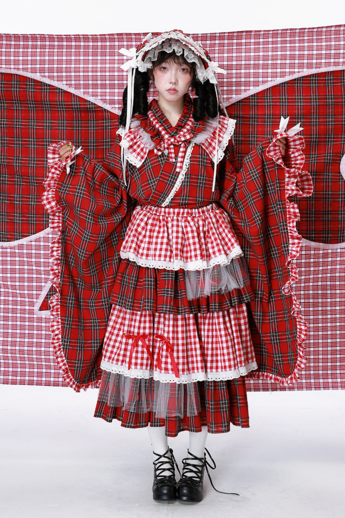 Kimono-style Retro Check Top