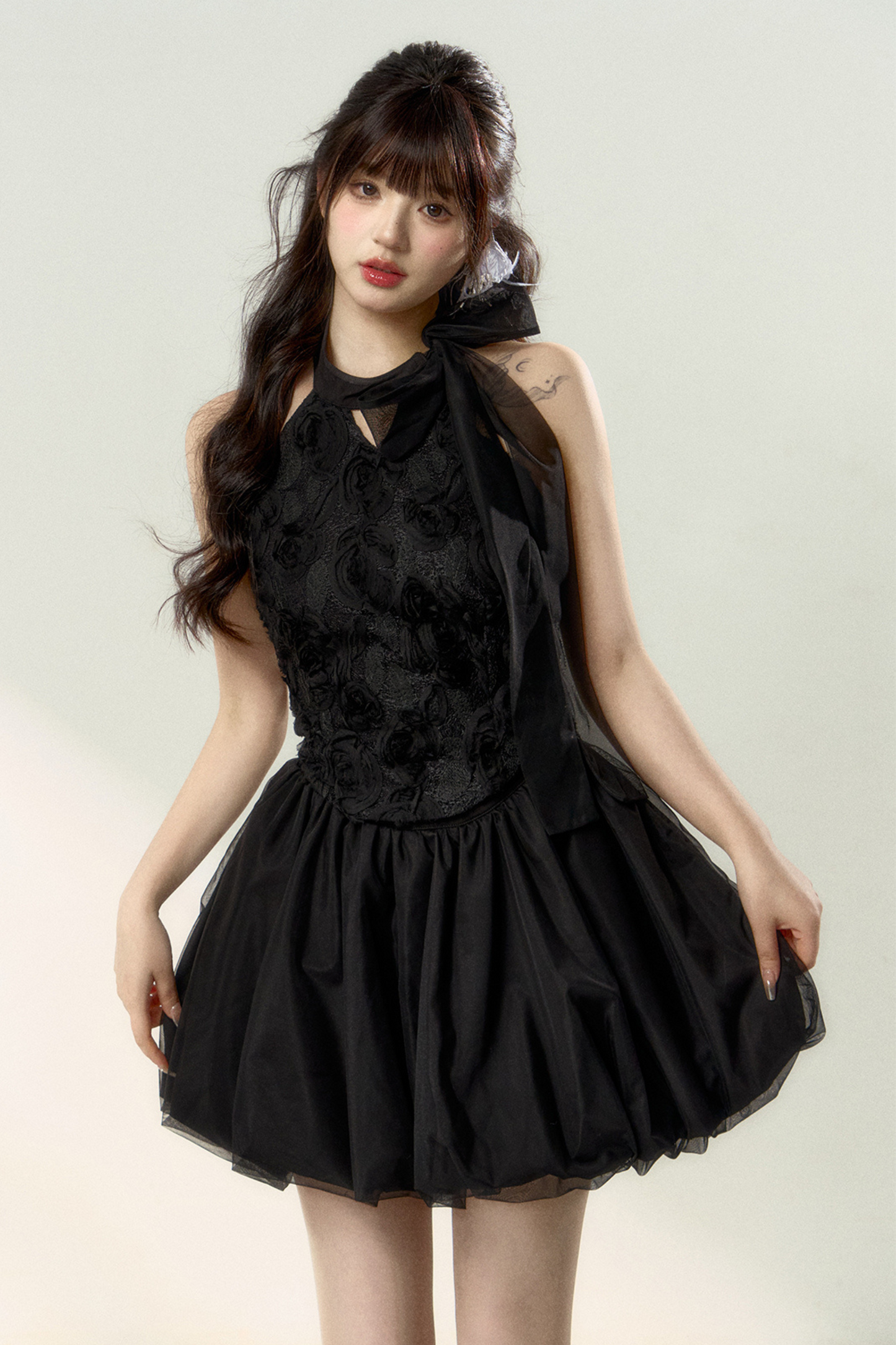 Long + Sweet Sleeveless Short Flower French Skirt Balloon Top