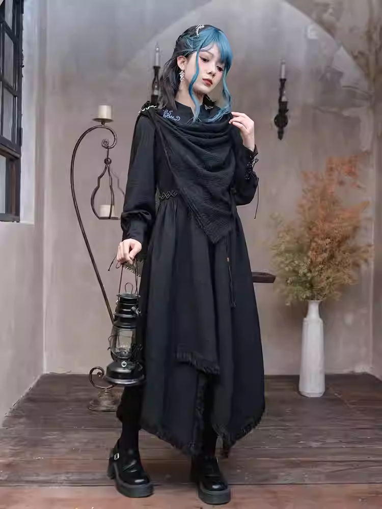 Punk Raw Hem Schwarz Wasteland Vintage Schal