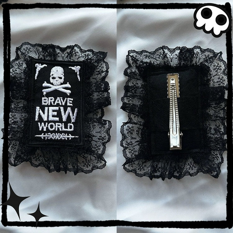 Skeleton Y2K Lace Hairclip Trim And Black Letter Embroidery