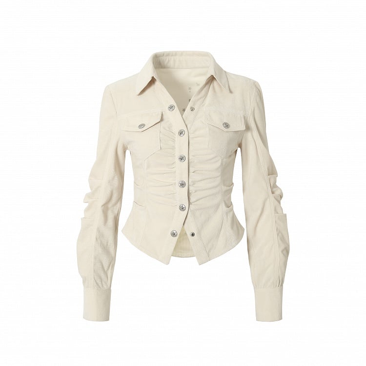 Chemise courte froncée abricot