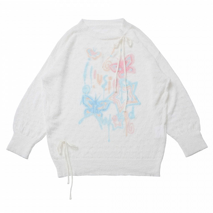 Semi-sheer Butterfly and Star Color Print Sun Protection Top Macaron Black/White