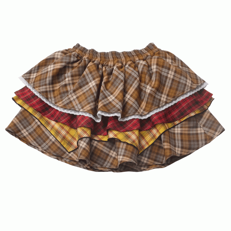 Stufenrock Hamburger Motiv Rosa/Braun Kariert Elastische Taille