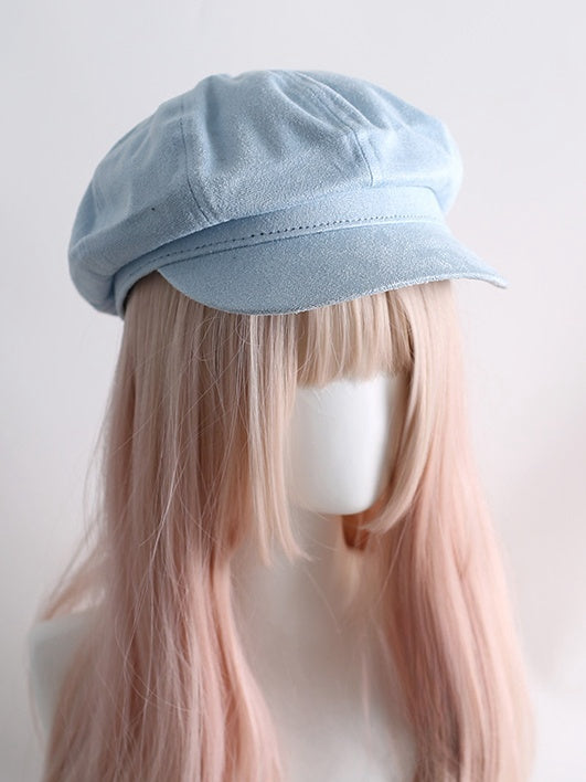 Béret Jirai Kei bleu avec bordure en dentelle et serre-tête amovible en forme d'oreilles et de pattes de chat