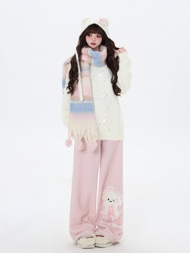 ピンクのキュートな子犬のストレートレッグカットパンツ