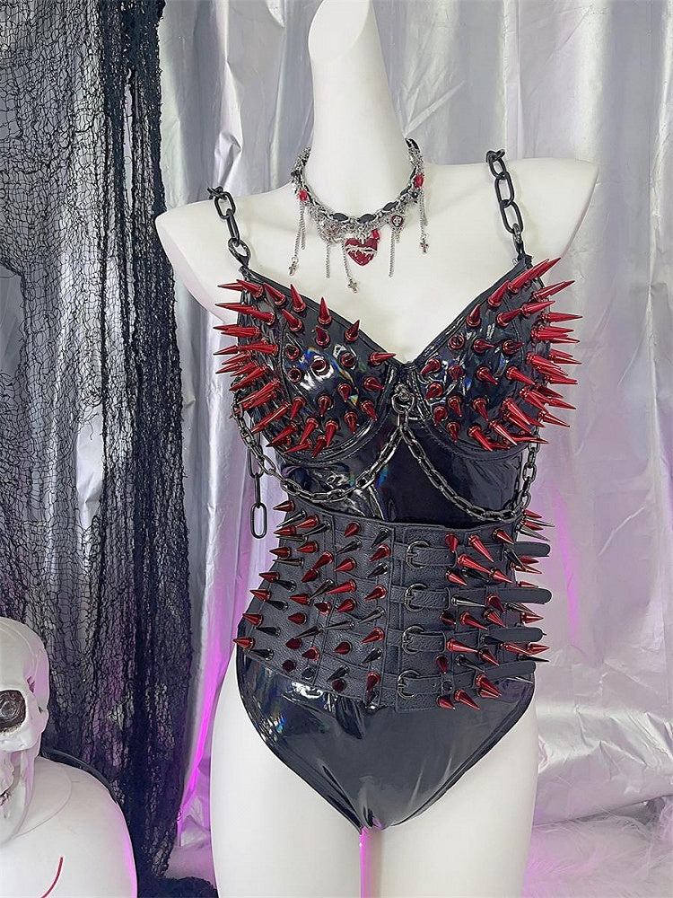 Y2K Roter Nieten Schwarzer Punk Taillengürtel