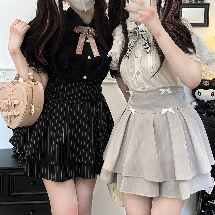 Jirai Kei Black/Blue/White Cutout Shoulder Cape Design Lace Blouse