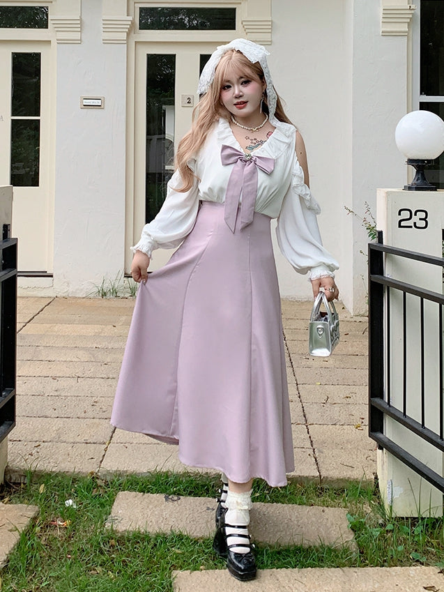 / Bowknot Abnehmbare Schulter Plus Größe Schwarz Taille Kleid Ausschnitt mit Hohe Rosa und