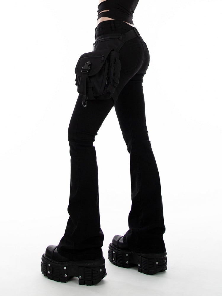 Black Low Waist Slim-fitting Flared Jeans