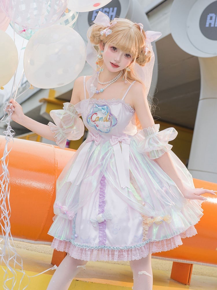 Candy Decorated Purple Straps Bead Dress Sweet JSK and Lolita Spaghetti Light