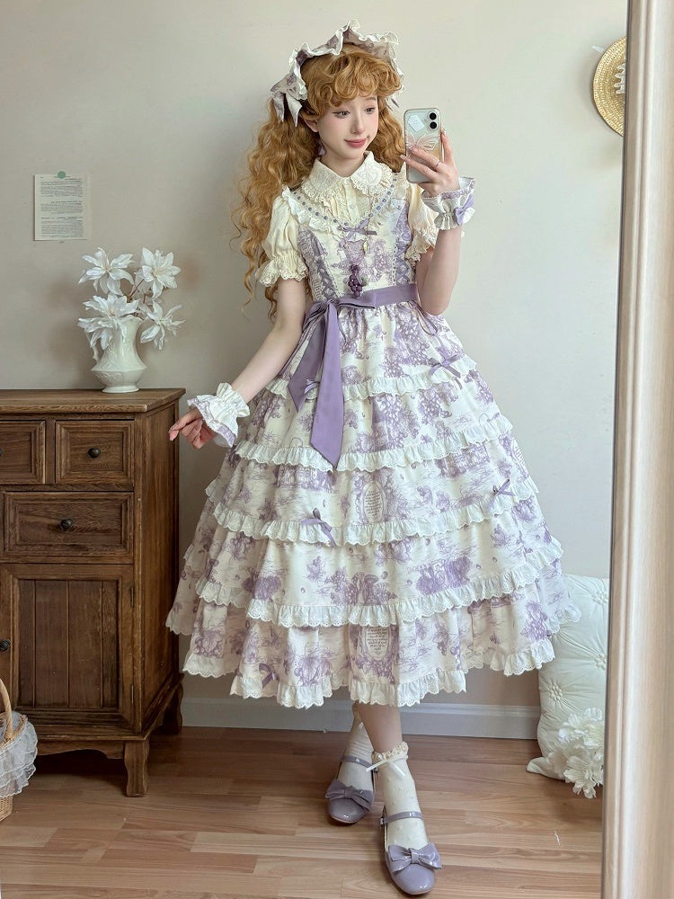 Lila Lolita Kleid mit abnehmbarem Traubensaum und veränderbarem Druck