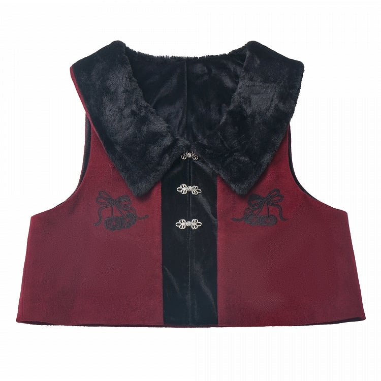 Black and Red Plush Collar Bowknot Vest