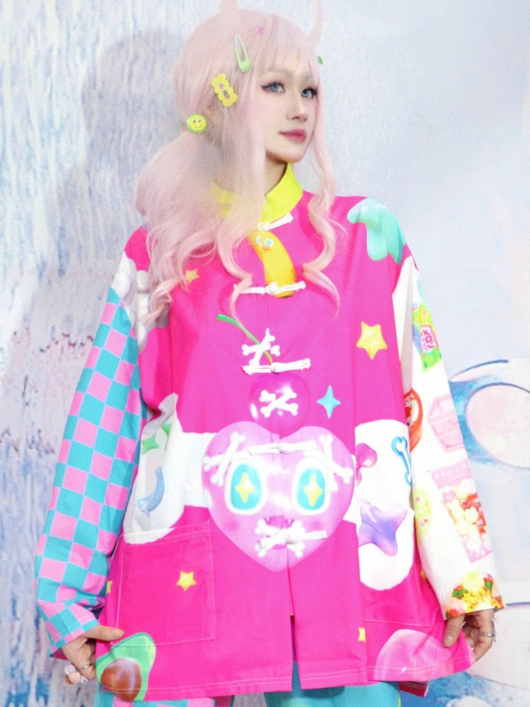 Print Star And 6 Checked Shirt Pattern Bone Heart Colorful Y2K