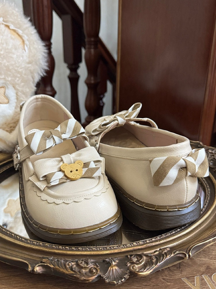 Muster PU Details Off-White 2cm - Gestreifte Schuhe Schleife Lolita Bär