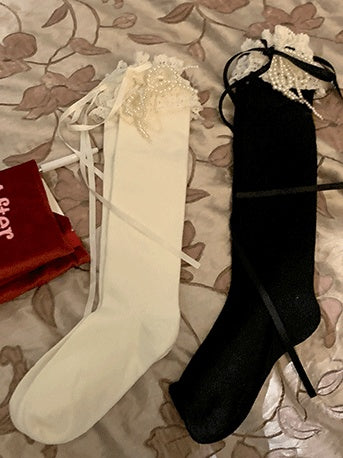 Chaussettes à nœud et bordure en dentelle douce