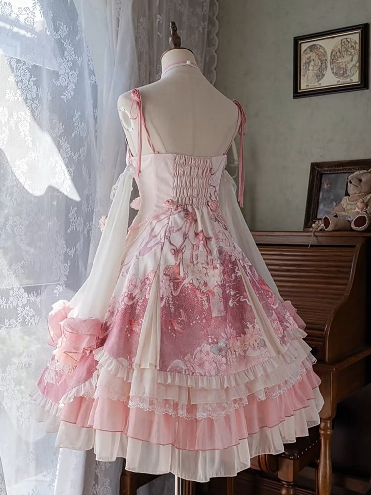 Dress Qi Cheongsam Sakura Skirt Lolita Print Jumper Pink Style