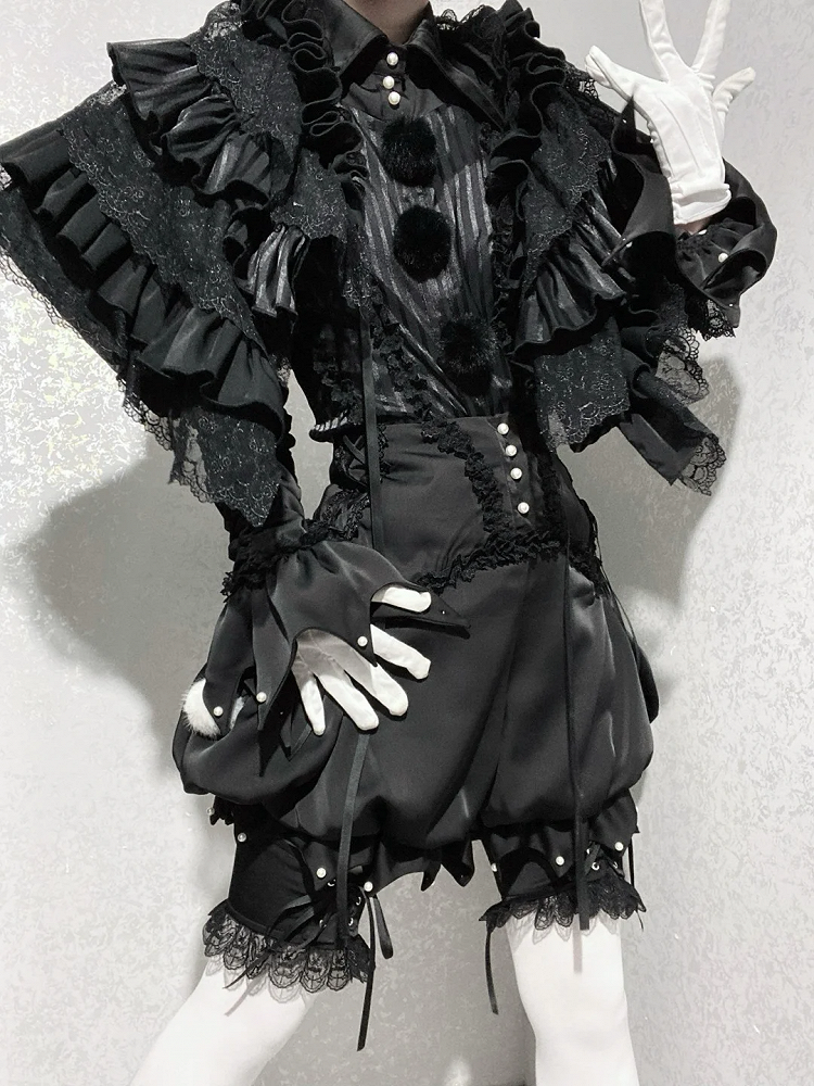 - Outfit Vibes Clown Pointed Collar Black Lolita Ouji Circus