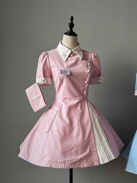 ピンクのハロウィンコスチューム ナースロリータドレス フルセット